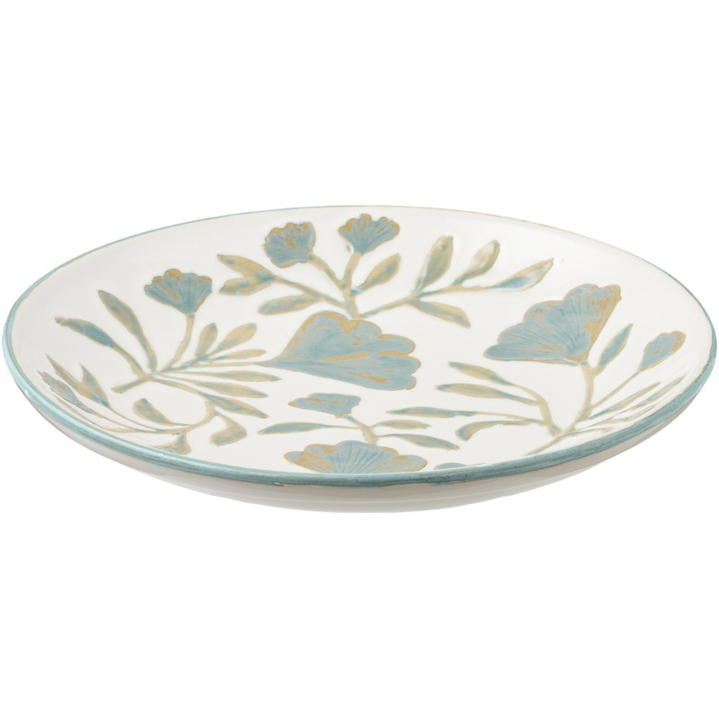 Plateau décoratif floral en céramique blanc et bleu Ø35,5x5 cm Elnorrup House Nordic - 1