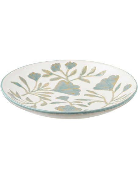 Plateau décoratif floral en céramique blanc et bleu Ø35,5x5 cm Elnorrup House Nordic - 1