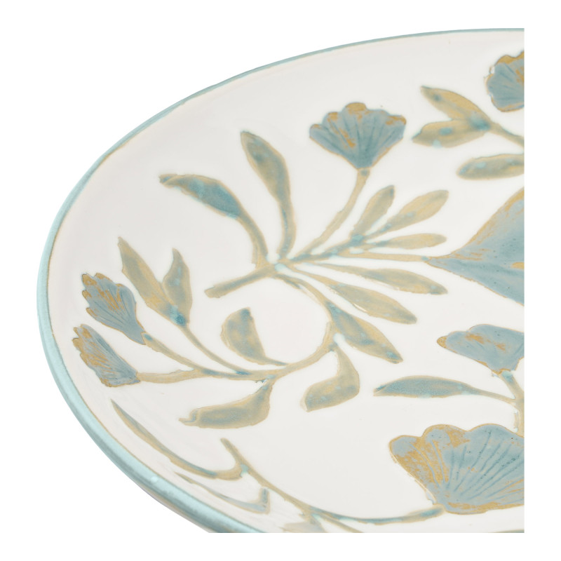 Plateau décoratif floral en céramique blanc et bleu Ø35,5x5 cm Elnorrup House Nordic - 4