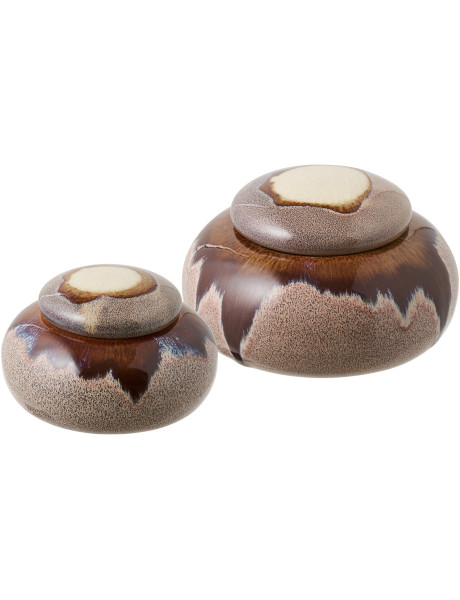 Lot de 2 boîtes décoratives en céramique brun chocolat Ø11,7/15,3 cm Galmerlund  - 1