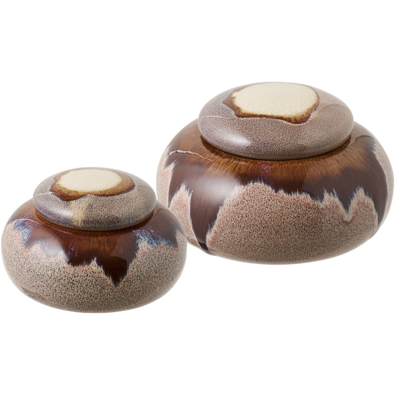 Lot de 2 boîtes décoratives en céramique brun chocolat Ø11,7/15,3 cm Galmerlund  - 1