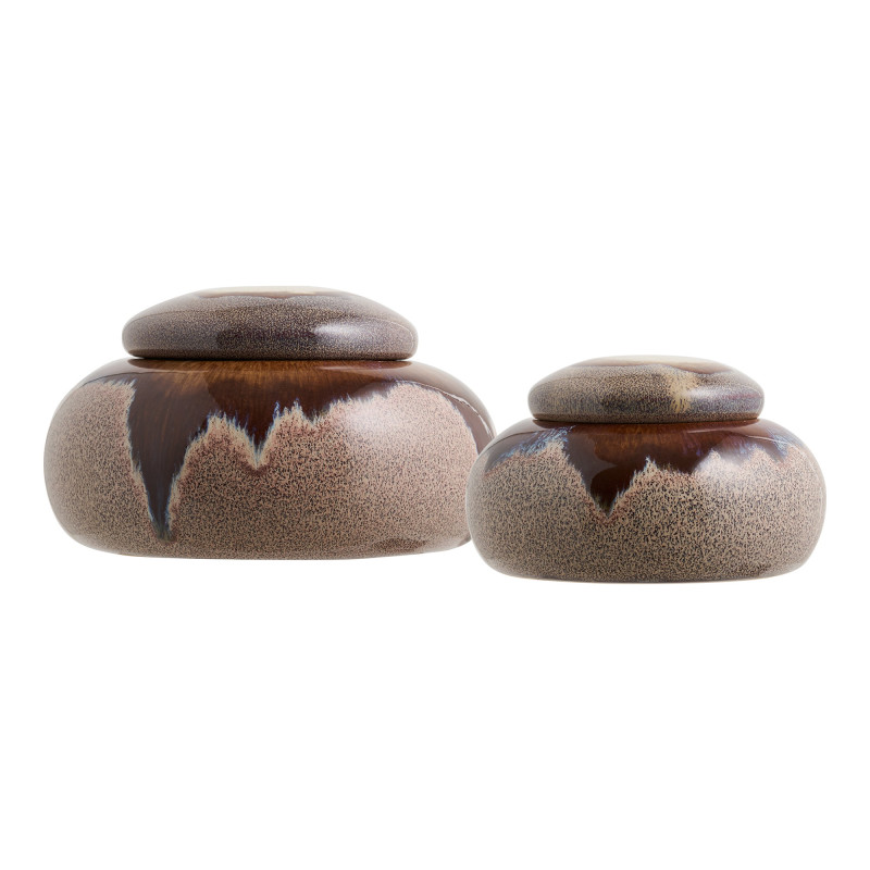 Lot de 2 boîtes décoratives en céramique brun chocolat Ø11,7/15,3 cm Galmerlund  - 3