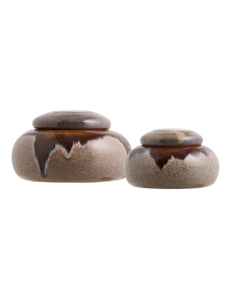Lot de 2 boîtes décoratives en céramique brun chocolat Ø11,7/15,3 cm Galmerlund  - 3