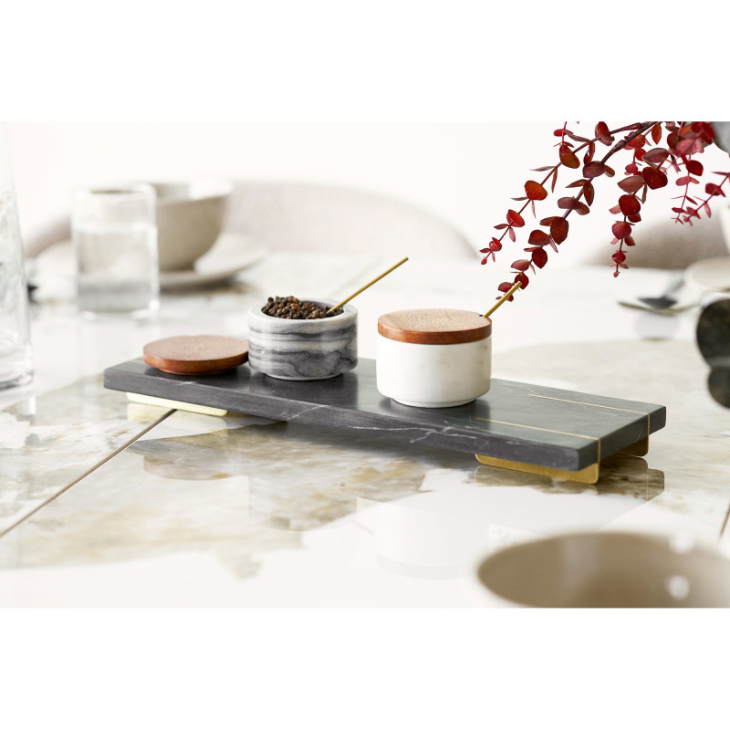 Plateau de service marbre vert pieds laiton 38x12,5x3,5 cm Ervenborg House Nordic - 2