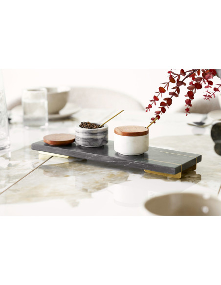 Plateau de service marbre vert pieds laiton 38x12,5x3,5 cm Ervenborg House Nordic - 2