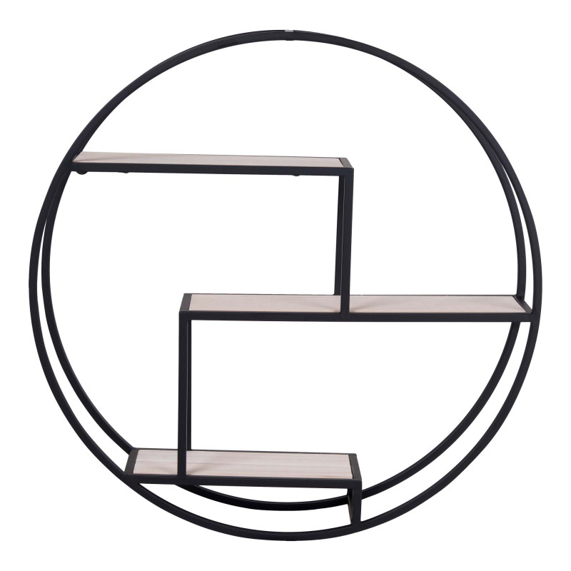 Étagère murale ronde industrielle métal noir bois Ø62 cm Rotterdam House Nordic - 3