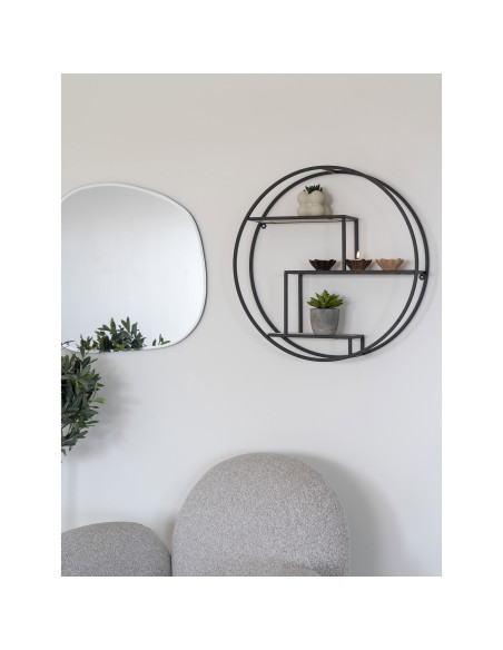 Étagère murale ronde industrielle métal noir bois Ø62 cm Rotterdam House Nordic - 2