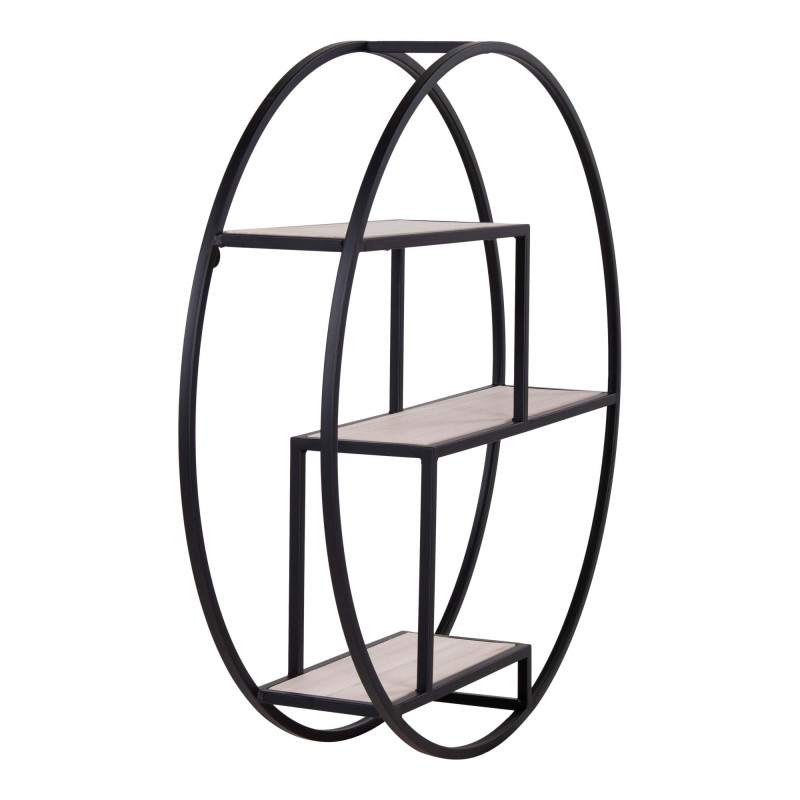 Étagère murale ronde industrielle métal noir bois Ø62 cm Rotterdam House Nordic - 4