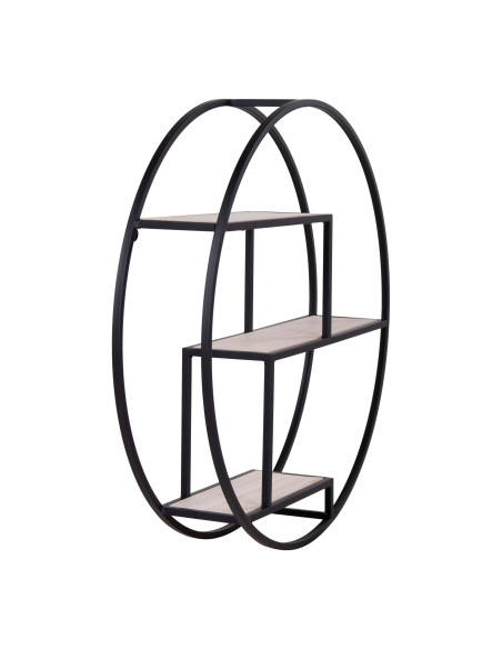 Étagère murale ronde industrielle métal noir bois Ø62 cm Rotterdam House Nordic - 4