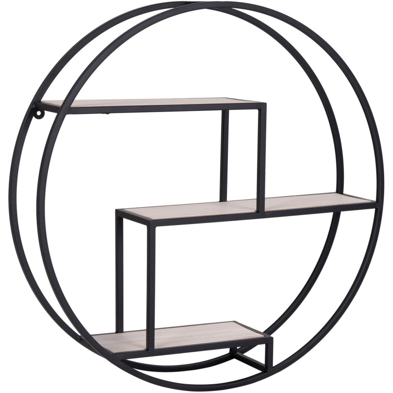 Étagère murale ronde industrielle métal noir bois Ø62 cm Rotterdam House Nordic - 1