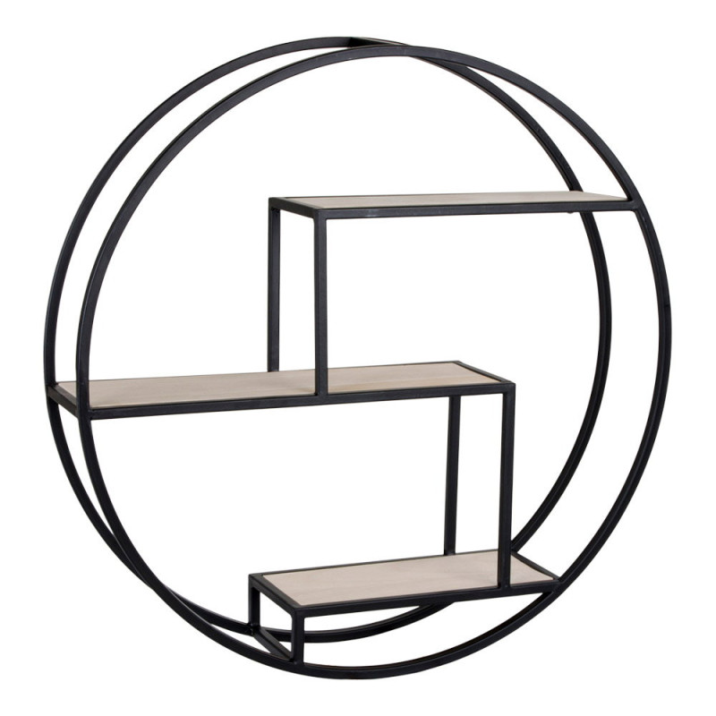 Étagère murale ronde industrielle métal noir bois Ø62 cm Rotterdam House Nordic - 5