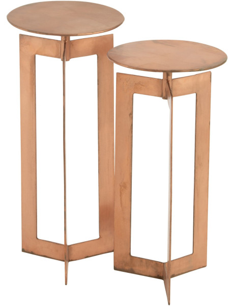 Lot de 2 tables d’appoint métal cuivre 30x30x62/71 cm Dozun J-Line - 1