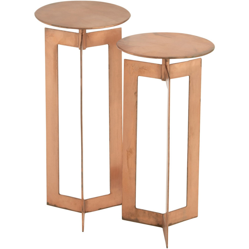 Lot de 2 tables d’appoint métal cuivre 30x30x62/71 cm Dozun J-Line - 1