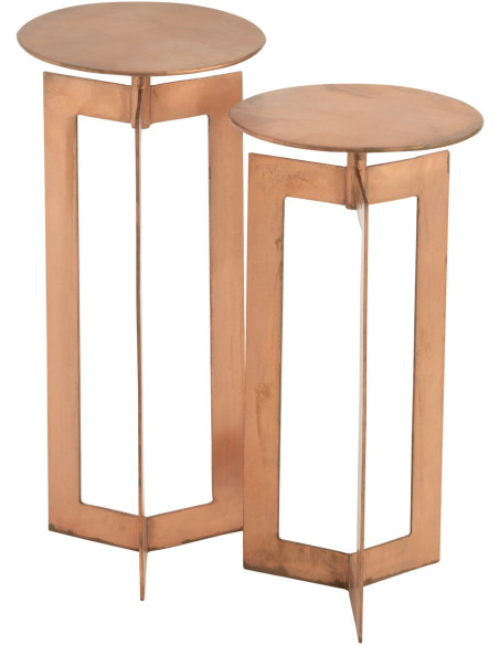 Lot de 2 tables d’appoint métal cuivre 30x30x62/71 cm Dozun J-Line - 1