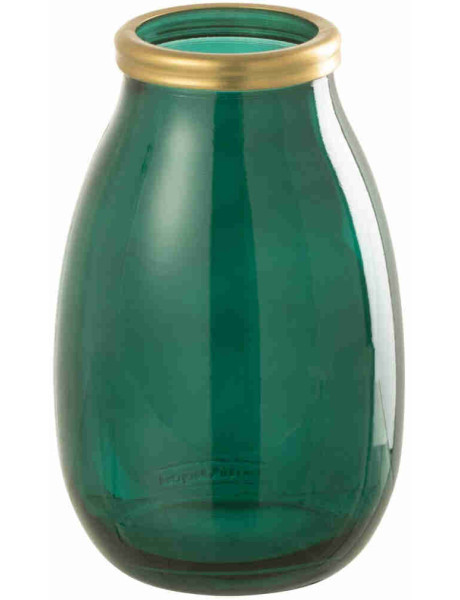 Vase en verre vert émeraude bord doré 18x18x28 cm Sneik J-Line - 1