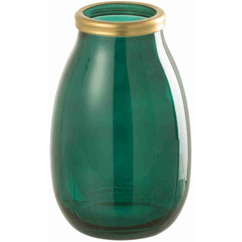 Vase en verre vert émeraude bord doré 18x18x28 cm Sneik J-Line - 1