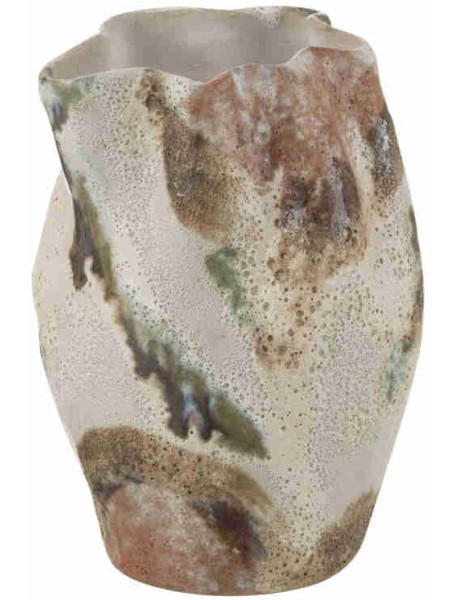 Vase wabi-sabi en argile émaillée beige 14,5x13,5x19 cm Aevok J-Line - 1