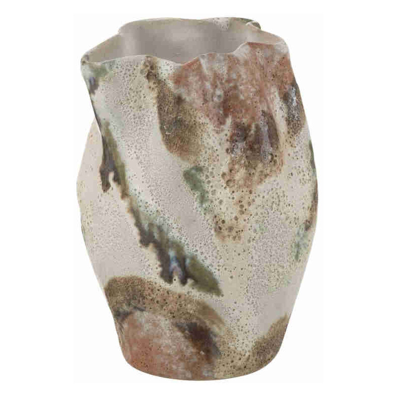Vase wabi-sabi en argile émaillée beige 14,5x13,5x19 cm Aevok J-Line - 1