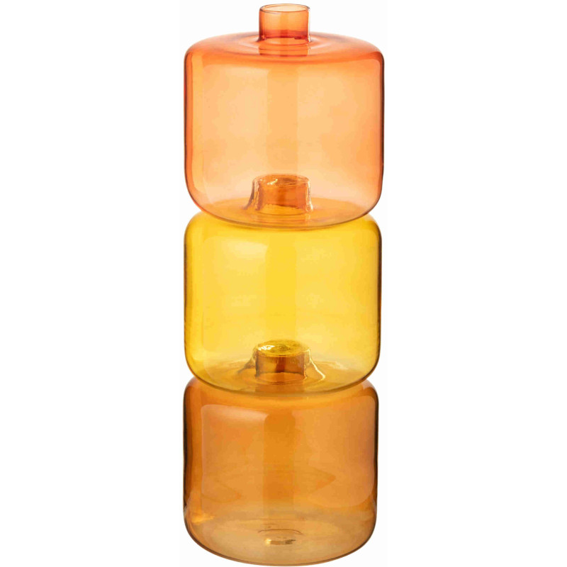 Trio de vases empilables en verre orange et ambre 12x12x33 cm Skism J-Line - 1