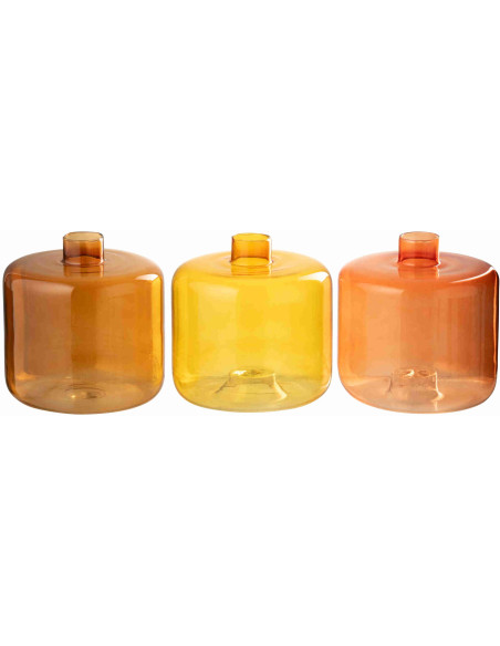Trio de vases empilables en verre orange et ambre 12x12x33 cm Skism J-Line - 2