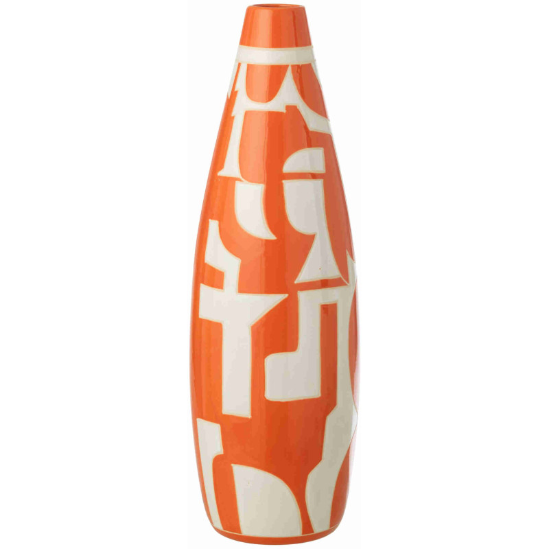 Grand vase géométrique en porcelaine orange écru 16,5x16,5x53 cm Snoik J-Line - 2