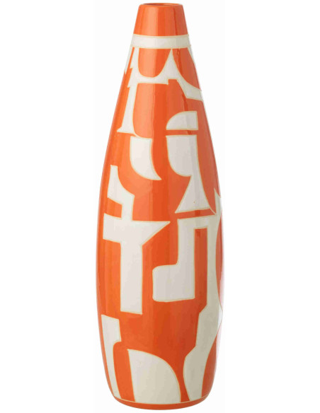 Grand vase géométrique en porcelaine orange écru 16,5x16,5x53 cm Snoik J-Line - 2
