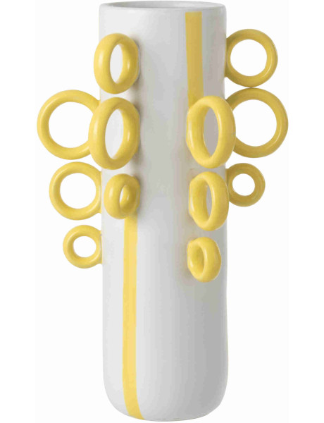 Grand vase en porcelaine blanc et jaune à anneaux 65x37x57,5 cm Lawun J-Line - 1