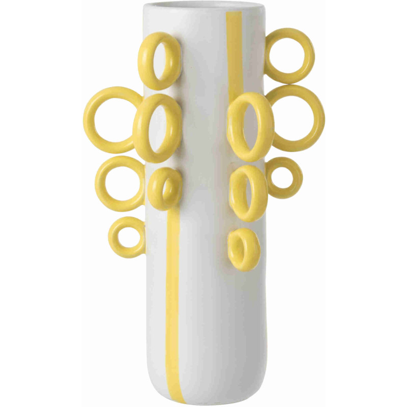 Grand vase en porcelaine blanc et jaune à anneaux 65x37x57,5 cm Lawun J-Line - 1
