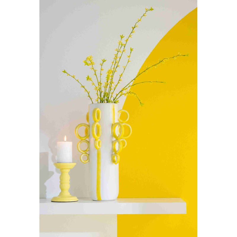 Grand vase en porcelaine blanc et jaune à anneaux 65x37x57,5 cm Lawun J-Line - 2