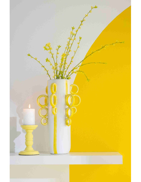Grand vase en porcelaine blanc et jaune à anneaux 65x37x57,5 cm Lawun J-Line - 2