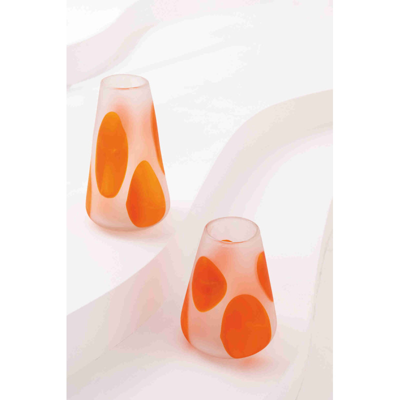 Vase en verre orange transparent à pois 21x21x28,5 cm Slism J-Line - 3