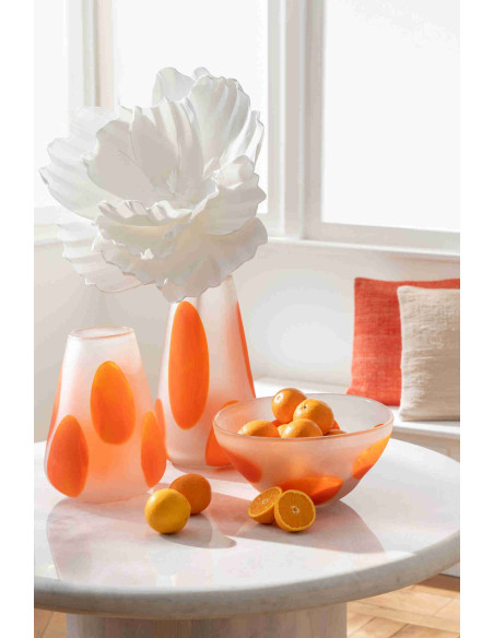 Grand vase en verre orange transparent à pois 21x21x36 cm Slism J-Line - 2