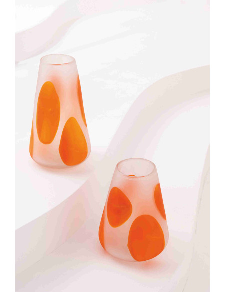 Grand vase en verre orange transparent à pois 21x21x36 cm Slism J-Line - 3