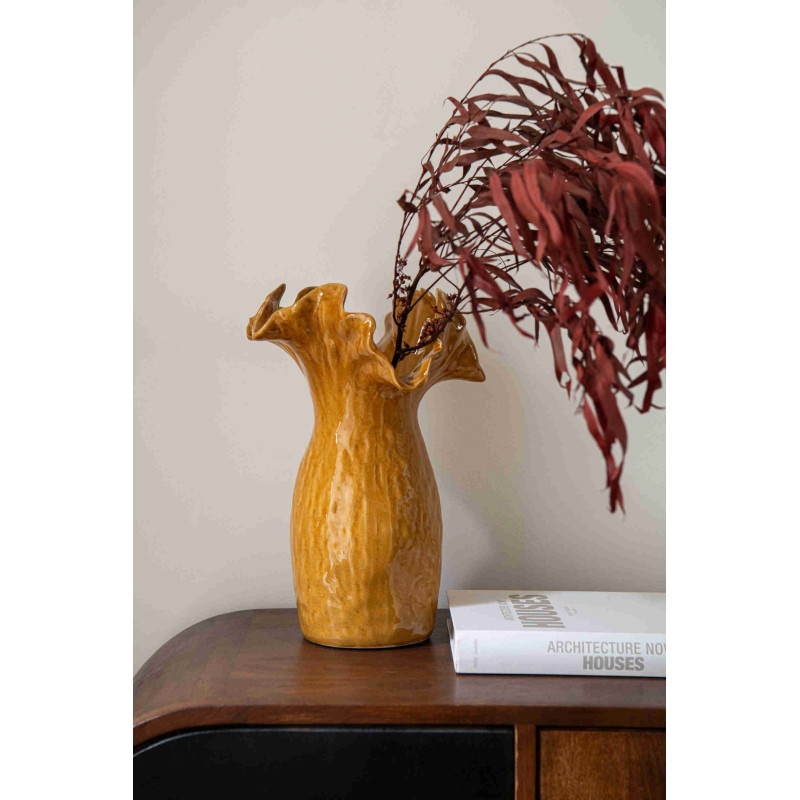 Vase corolle jaune moutarde argile émaillée 26x21x30 cm Moenk J-Line - 2