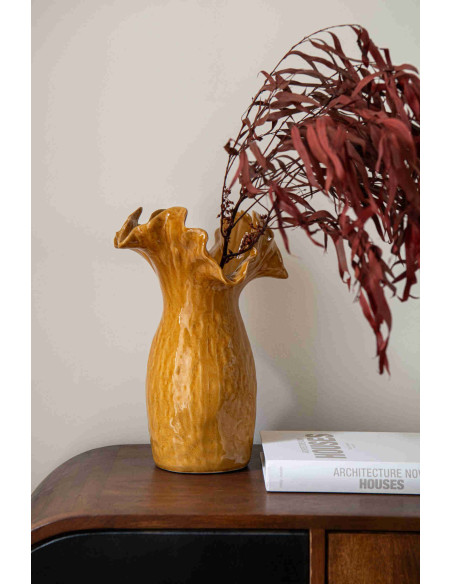 Vase corolle jaune moutarde argile émaillée 26x21x30 cm Moenk J-Line - 2