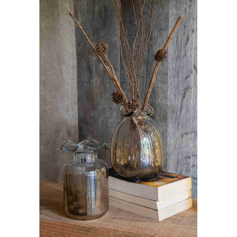 Lot de 2 petits vases verre fumé brun 16 cm Skruv J-Line - 2