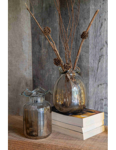 Lot de 2 petits vases verre fumé brun 16 cm Skruv J-Line - 2
