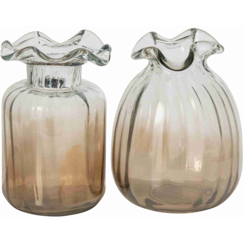 Lot de 2 petits vases verre fumé brun 16 cm Skruv J-Line - 1
