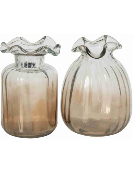 Lot de 2 petits vases verre fumé brun 16 cm Skruv J-Line - 1
