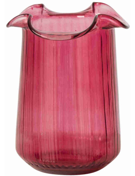 Photophore verre rose fuchsia cannelé 20 cm Zwalk J-Line - 1