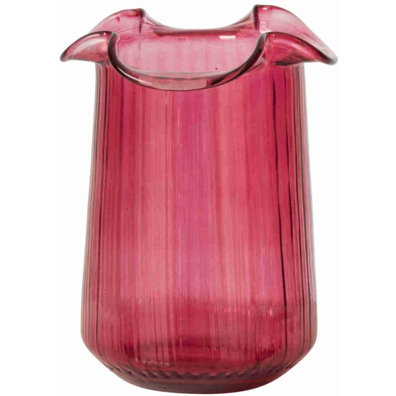 Photophore verre rose fuchsia cannelé 20 cm Zwalk J-Line - 1