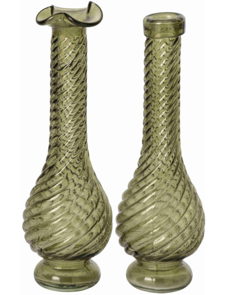 Lot de 2 vases en verre vert olive torsadé 10x10x30 cm Flvok J-Line - 1