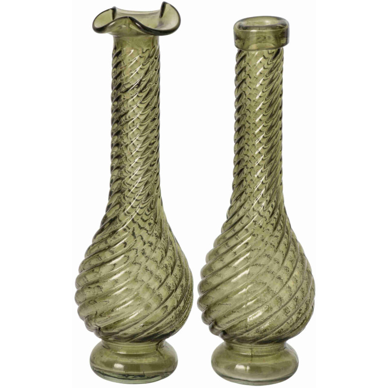 Lot de 2 vases en verre vert olive torsadé 10x10x30 cm Flvok J-Line - 1
