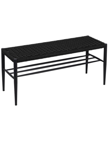 Banc d’entrée noir corde tressée métal 100x35x46 cm Timeu Ixia - 1