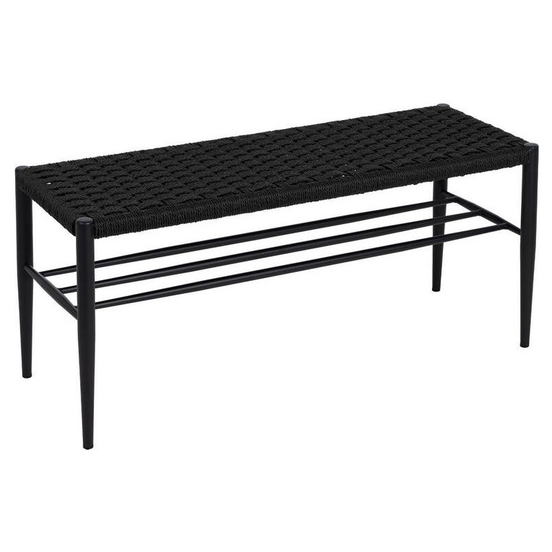 Banc d’entrée noir corde tressée métal 100x35x46 cm Timeu Ixia - 1