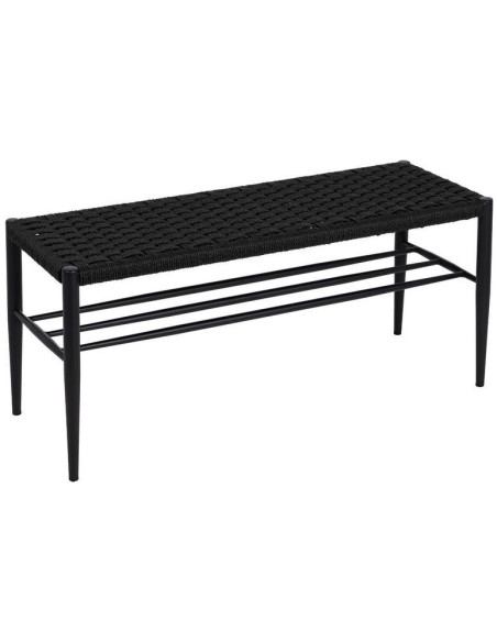 Banc d’entrée noir corde tressée métal 100x35x46 cm Timeu Ixia - 1