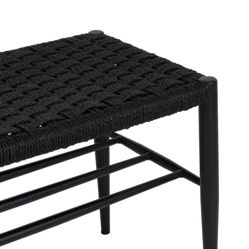 Banc d’entrée noir corde tressée métal 100x35x46 cm Timeu Ixia - 4