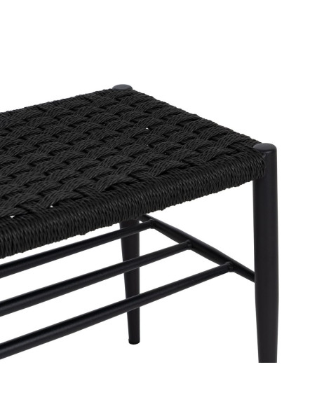 Banc d’entrée noir corde tressée métal 100x35x46 cm Timeu Ixia - 4