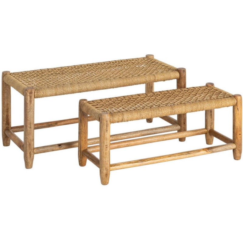 Lot de 2 bancs gigognes manguier assise tressée Mevao Ixia - 1