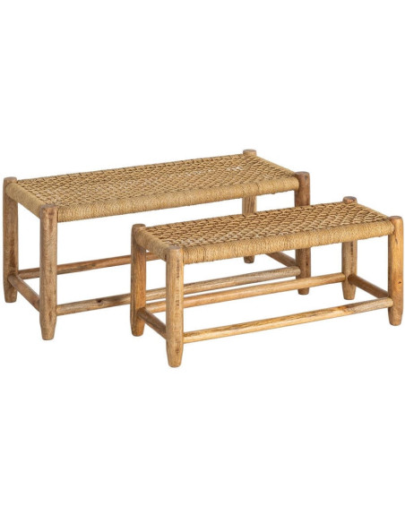 Lot de 2 bancs gigognes manguier assise tressée Mevao Ixia - 1